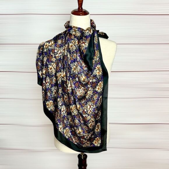 Elaine Gold for Collection XIIX Silk Square Scarf Floral Purple Tan Ivory Japan - Picture 5 of 13